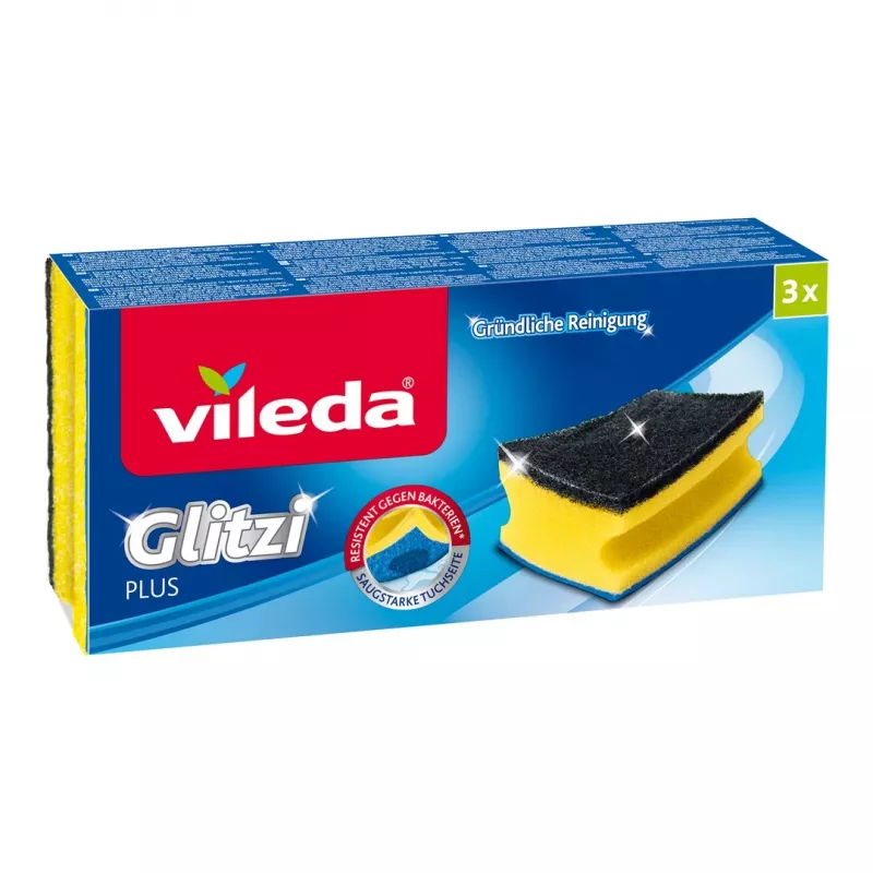 Esponja VILEDA rectangular de fibra, lavado a mano, amarillo/negro/azul, pack de 3