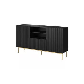 Cómoda PAFOS sobre estructura de acero dorada 150x40x90 cm negro mate