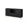 Cómoda PAFOS sobre estructura de acero dorada 150x40x90 cm negro mate