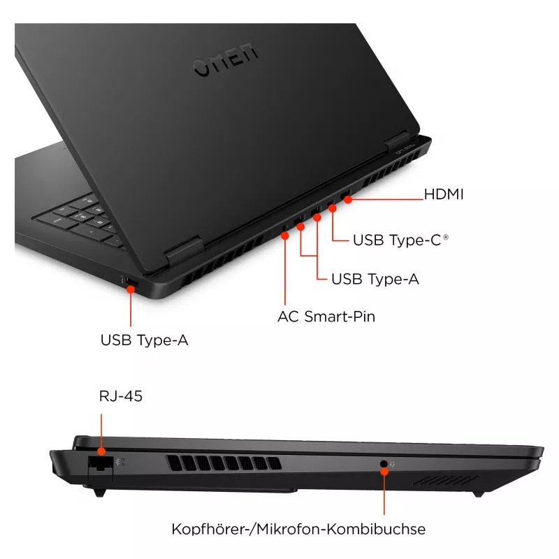 HP OMEN Portátil gaming 17,3 FHD IPS Ryzen AI 7 350 32GB/1TB RTX 5060 144Hz Win11 17-db1476ng - Distribución de teclado posiblemente alemán