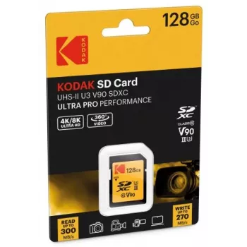 Tarjeta de memoria Kodak EKMSD128GUHS2V2K SDXC UHS-II 128 GB, lectura 300 MB/s, escritura 270 MB/s, U3 V90, clase 10