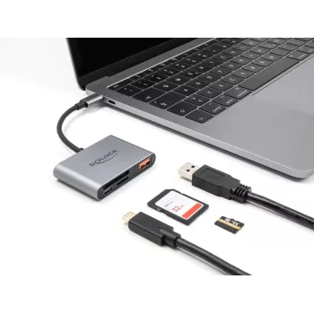 Lector de tarjetas USB-C Delock 91016 para tarjetas SD y microSD con puerto USB-A y USB-C PD