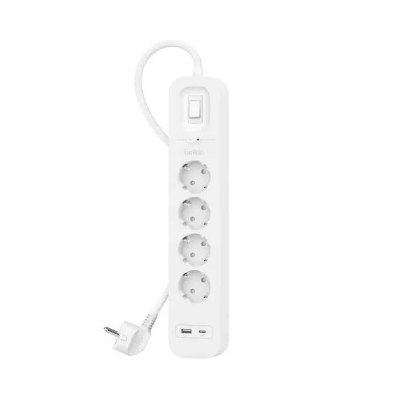Protección contra sobretensiones Belkin SRB001VF2M-V2 — 4 tomas, conectores USB-C y USB-A, cable de 2 m