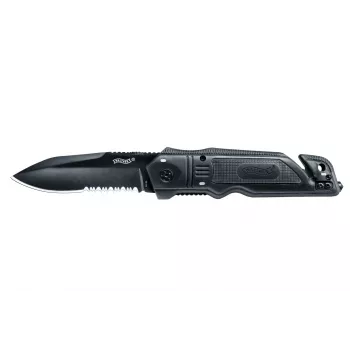 Cuchillo de combate/táctico Walther 5.0728 — punta spear-point, hoja de acero inoxidable 9,5 cm, longitud total 22,3 cm, negro