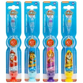 Set de cepillos de dientes infantiles con luz Paw Patrol con ventosa, 4 uds., colores surtidos