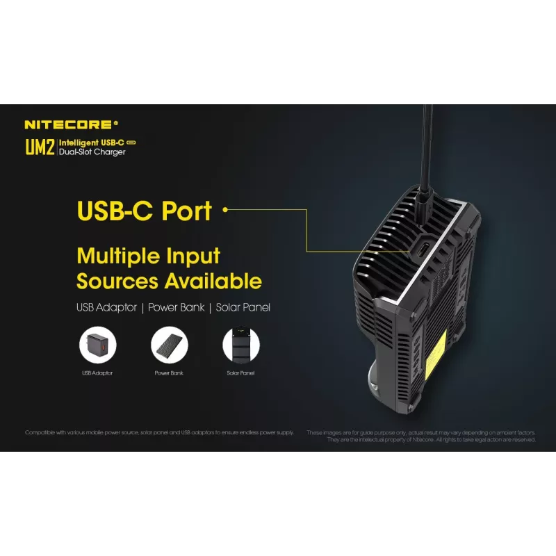 Cargador de baterías Nitecore UM2 pila doméstica DC ion-litio níquel-cadmio