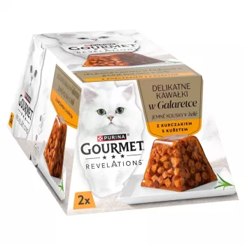 Comida húmeda para gatos Purina Nestlé Gourmet Revelations trozos en gelatina con pollo 2 x 57 g, gatos adultos, proteína 9%, humedad 83%
