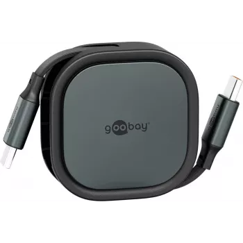 Cable USB-C retráctil Wentronic goobay negro/plata 15W con carcasa robusta – cable – digital/datos (77424)