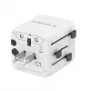 Adaptador de viaje universal GEMBIRD TPA-INT-01-W — entrada 100–250 V, conector Type-G, dimensiones compactas 84×56×85 mm