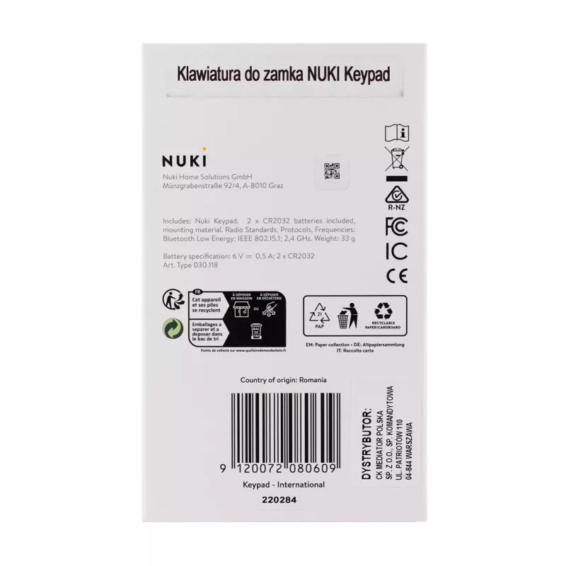 Cerradura inteligente NUKI — Bluetooth (5.0) IP65 cerradura con código pilas CR2032 incluidas