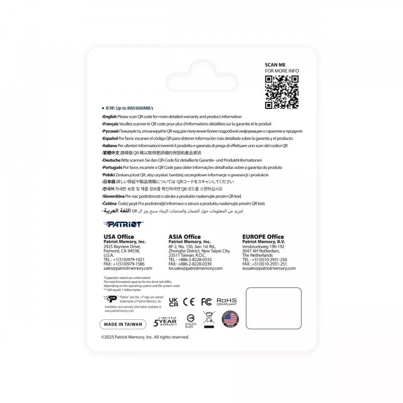 Tarjeta microSDXC PATRIOT PEF512GEPEXMCX 512 GB UHS-I U3 V30 Class 10, lectura 800 MB/s, escritura 600 MB/s, interruptor de protección contra escritura