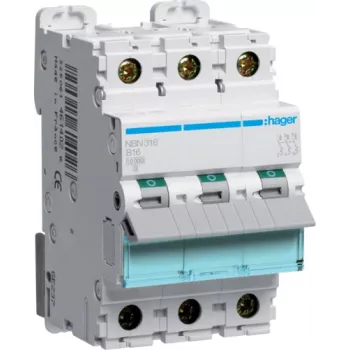 Interruptor automático Hager NBN316 3P, 16 A, 50–60 Hz, 52,3×70×83 mm