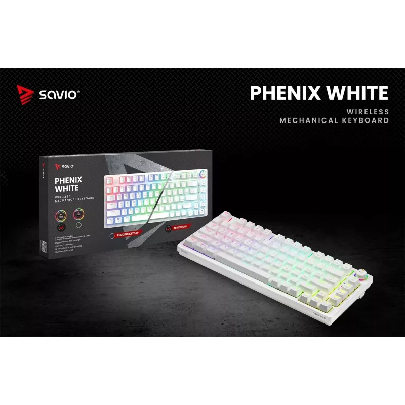 SAVIO PHENIX WHITE teclado mecánico inalámbrico, Gateron Red Pro, ABS