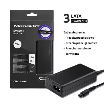 Fuente de alimentación Qoltec 52415 compatible con Samsung Sony 65 W | 3 conectores | +cable de alimentación