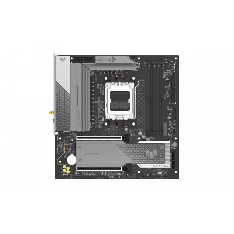 Placa base Sapphire NITRO+ B850M WIFI — AMD B850, zócalo AM5, micro ATX, DDR5, 4x DIMM, Wi‑Fi 6, 2,5Gb LAN, 2x M.2