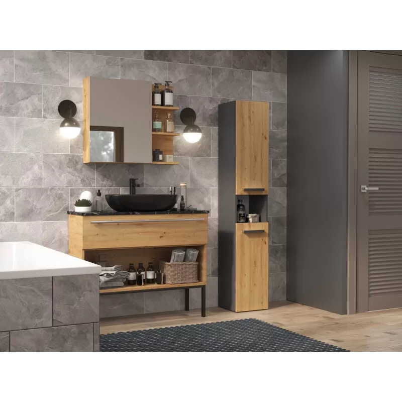 Topeshop NEL I ANT/ART armario de baño grafito, roble