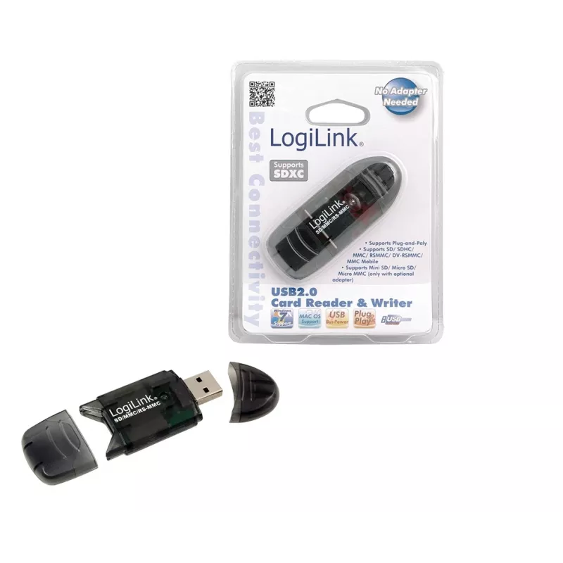 Lector de tarjetas LOGILINK CR0007 USB 2.0 para SD/MMC, negro, hasta 480 Mbit/s