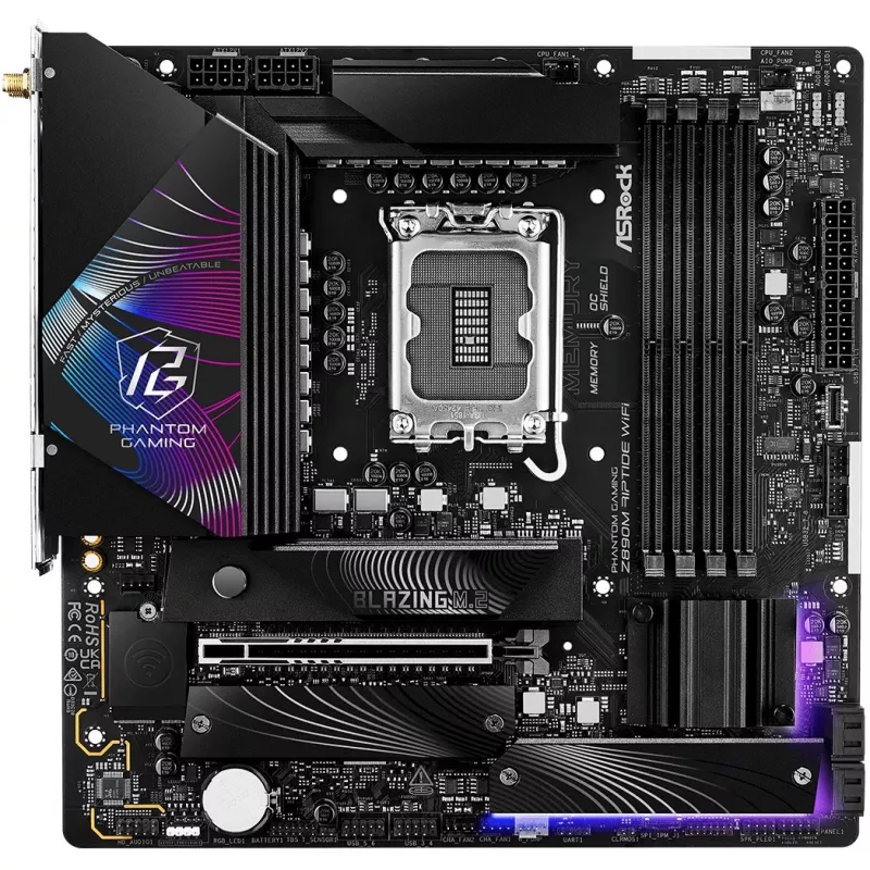 ASRock Phantom Gaming Z890M Riptide WiFi placa base, Intel Z890, LGA1851, micro ATX, DDR5, hasta 256 GB, Wi-Fi 6E, Bluetooth, LAN 5GbE, USB4