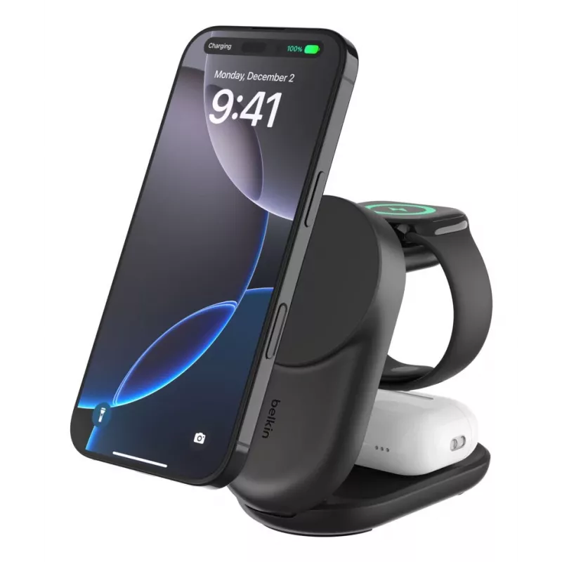 Cargador de interior Belkin UltraCharge 25W Qi2 3en1 Cargador magnético EU negro redondo