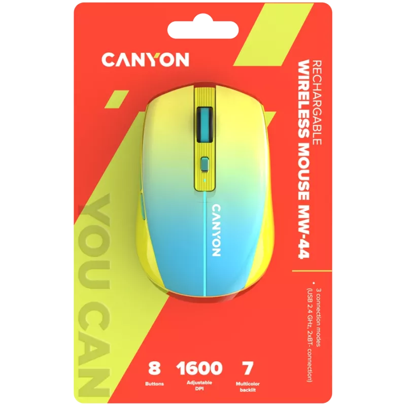 Ratón CANYON MW-44 inalámbrico con carga amarillo azul