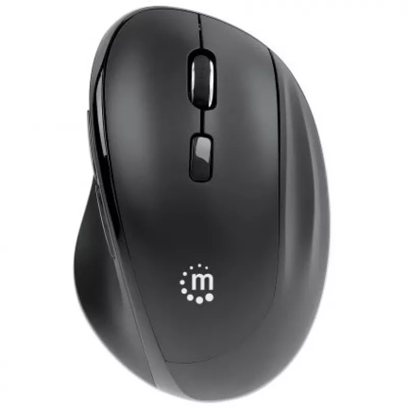Manhattan Ratón inalámbrico ergonómico, para diestros, 800/1200/1600 dpi ajustables, 2,4 GHz (hasta 10 m), seis botones con rueda de desplazamiento, receptor combo USB-A y USB-C, negro, pila AA (incluida), tres años de garantía