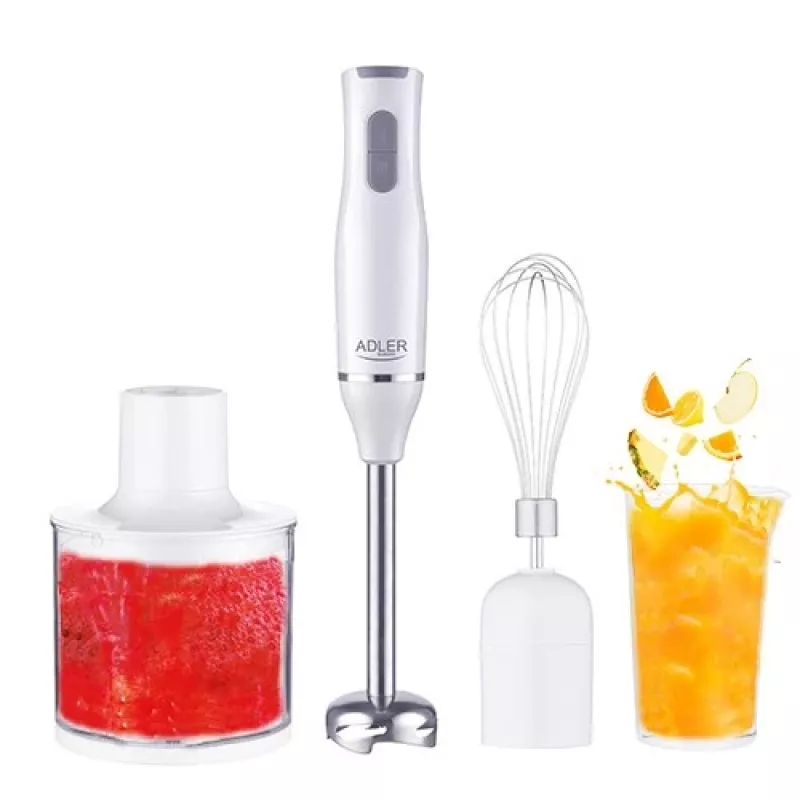 Adler AD 4620 set de batidora de mano, 800 W, 2 velocidades, picadora de 450 ml, vaso de 750 ml, varillas, blanco