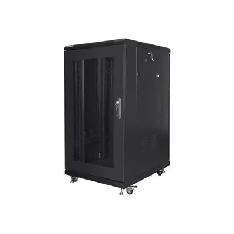 Armario rack independiente LANBERG FF01-6822-23B 22U, guías de 19 pulgadas, 1159×600×800 mm, IP20, ruedas, cerradura con llave, negro