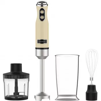 Batidora de varillas CECOTEC Power Mixer RetroGelb 1200MAX Cream&Crush, 1200 W, varias velocidades, ganchos amasadores y varillas