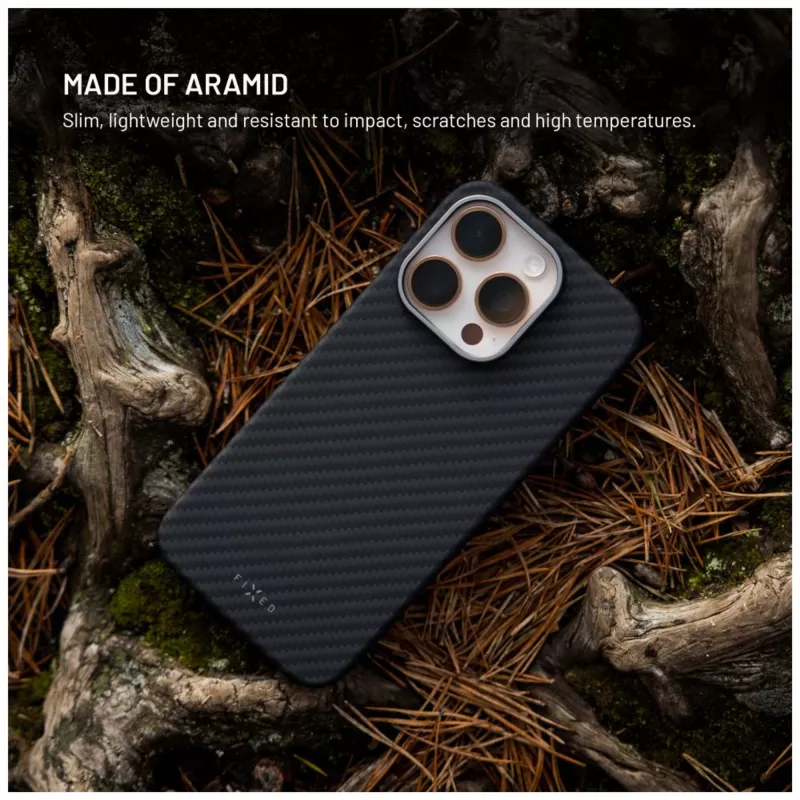 Funda protectora FIXED para Apple iPhone 17 Pro Max — fibra de aramida, negra