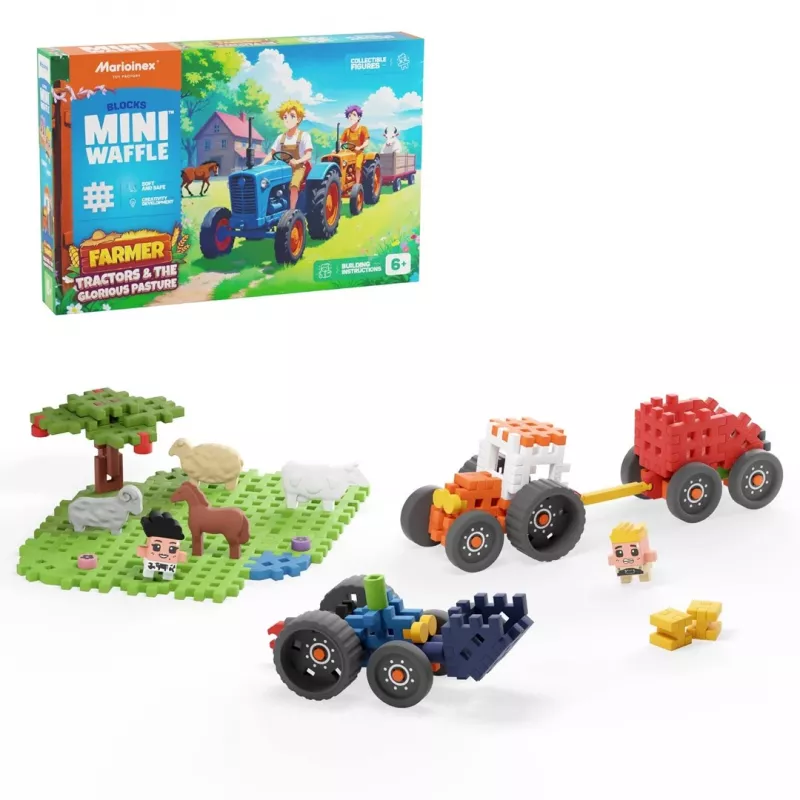 Bloques de construcción Marioinex Farmer Tractor Meadow – 110 piezas, para niños a partir de 6 años, set multicolor