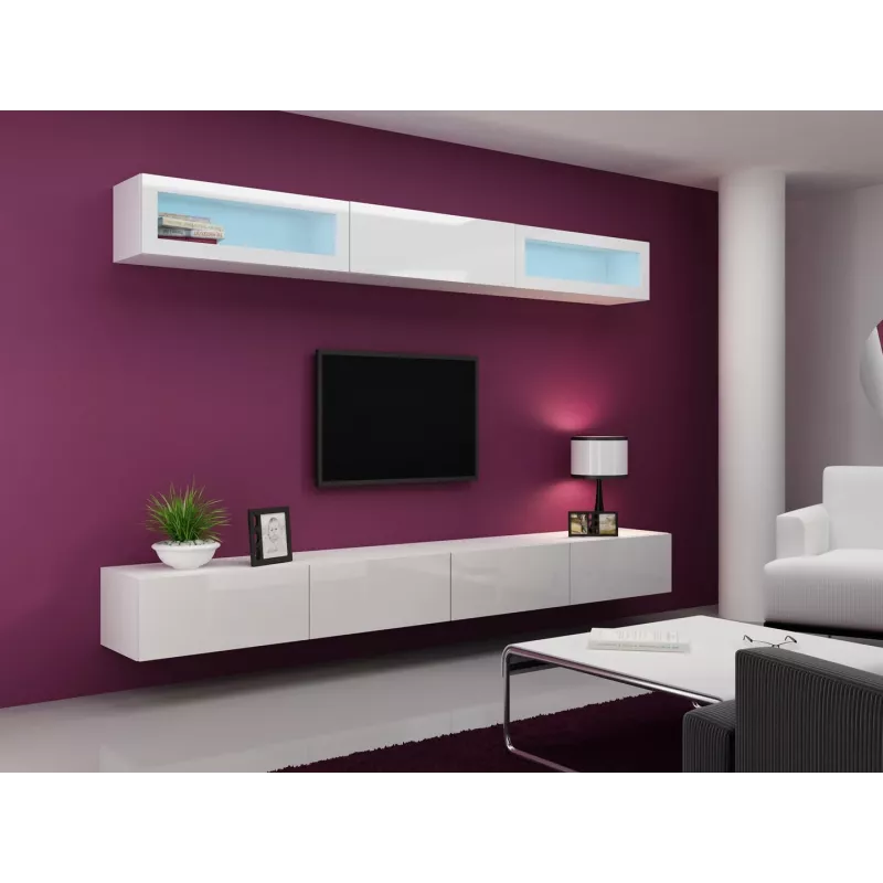 Conjunto de armarios de salón Cama VIGO 11 blanco/blanco brillante