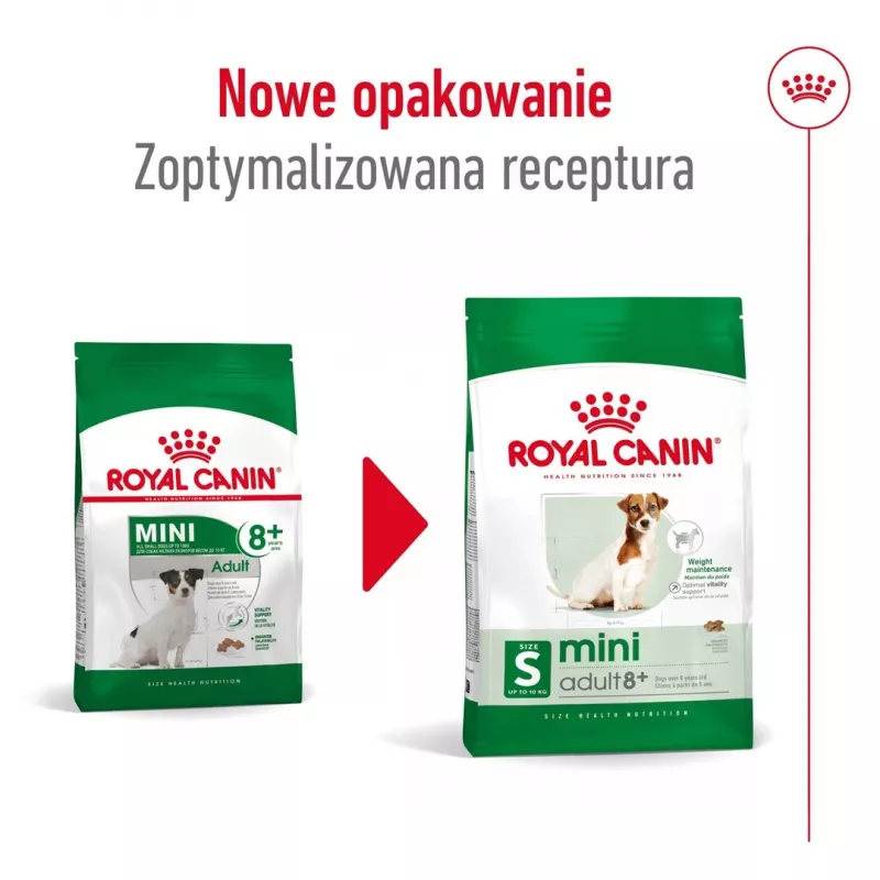 Comida seca para perros Royal Canin Mini Adult 8+ 2 kg — razas pequeñas 5–10 kg, aves, fórmula de control de peso