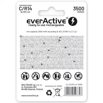 Pilas recargables everActive R14/C Ni-MH 3500 mAh listas para usar
