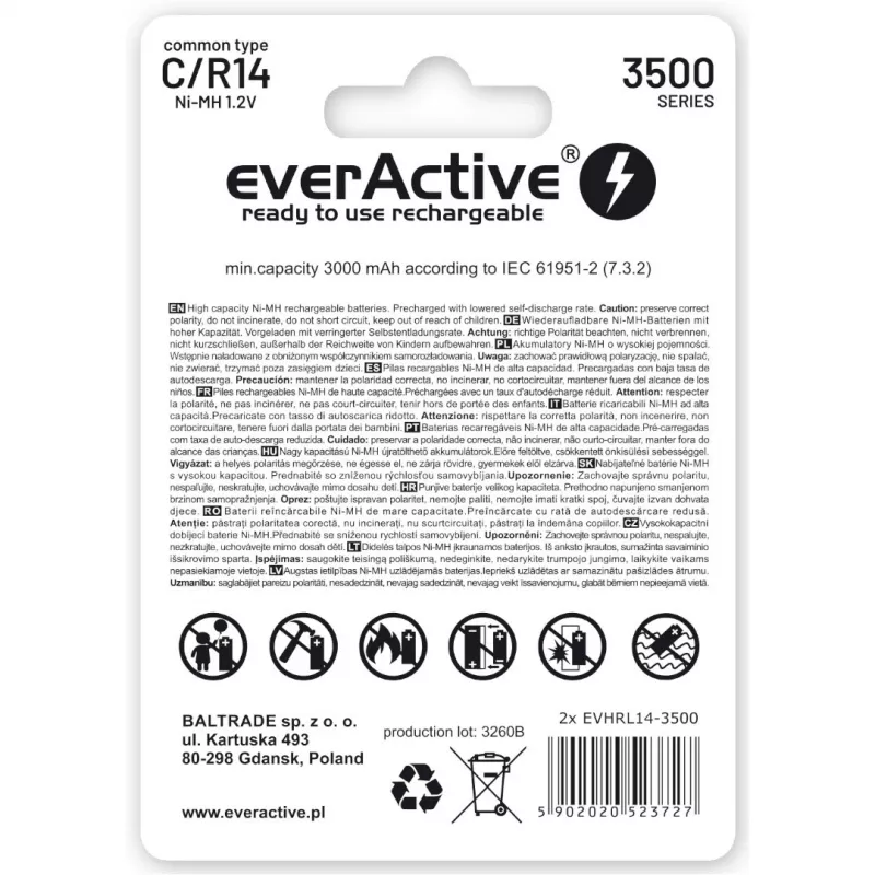 Pilas recargables everActive R14/C Ni-MH 3500 mAh listas para usar