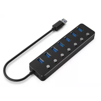 Hub USB Gembird UHB-U3P7P-01, 7 puertos USB 3.2 Gen 1 (Type-A), cable de 0,24 m, negro