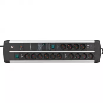 Regleta de enchufes Premium-Protect-Line 14 tomas Duo (negro/plata, 3 metros, protección contra sobretensiones 120.000A, 2x USB)