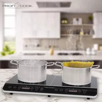 Placa de inducción PROFI COOK PC-DKI 1067, 3500W, 2 zonas de cocción, negra