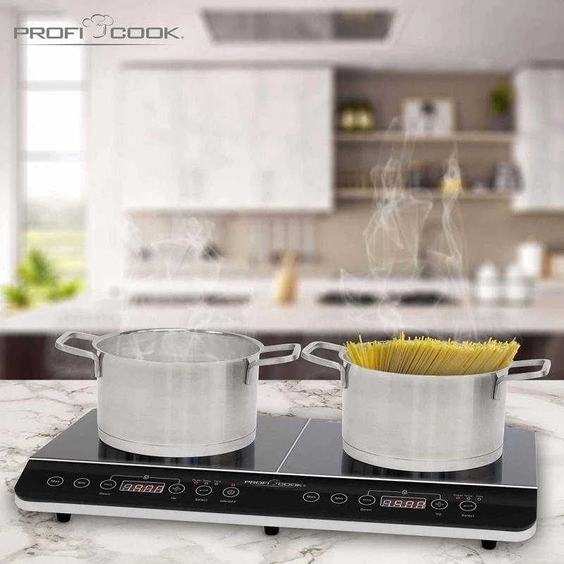 Placa de inducción PROFI COOK PC-DKI 1067, 3500W, 2 zonas de cocción, negra