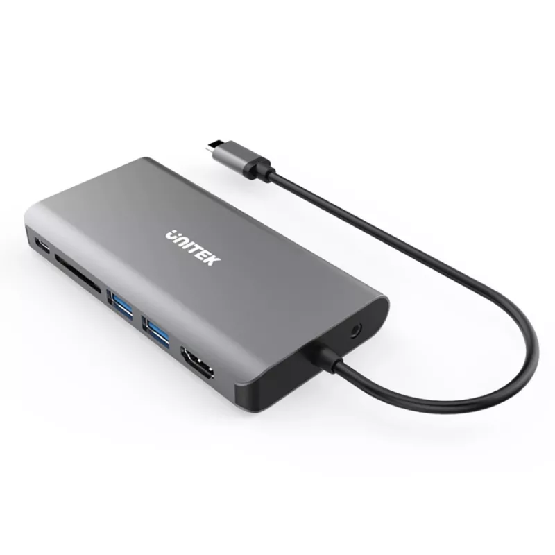 Hub USB Unitek uHUB O8+ con cable USB 3.2 Gen 1 Type-C, gris, 100W Power Delivery