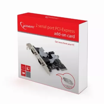 Tarjeta serie interna GEMBIRD SPC-22 PCIe RS-232 perfil bajo, WCH382, 16000 Kbit/s, 67×120×20 mm, negra