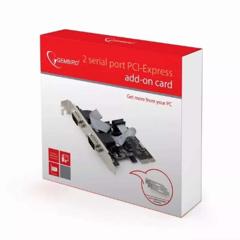 Tarjeta serie PCIe Gembird SPC-22, 2x RS-232, perfil bajo, WCH382, 2 Mbps