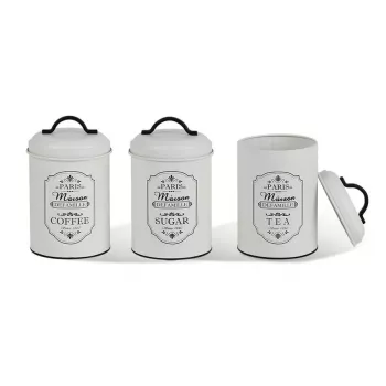 Set de recipientes para conservar alimentos Maestro MR-1771 Paris Maison, metal, negro, 3 piezas, tapas incluidas