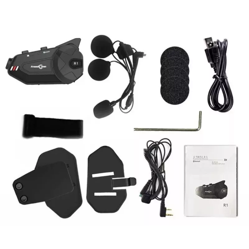 Headset FreedConn R1 PLUS E intercomunicador Bluetooth para moto, Bluetooth 5.0+EDR, alcance 1000 m, IP65, FM, vídeo 1080p, 30 h de conversación
