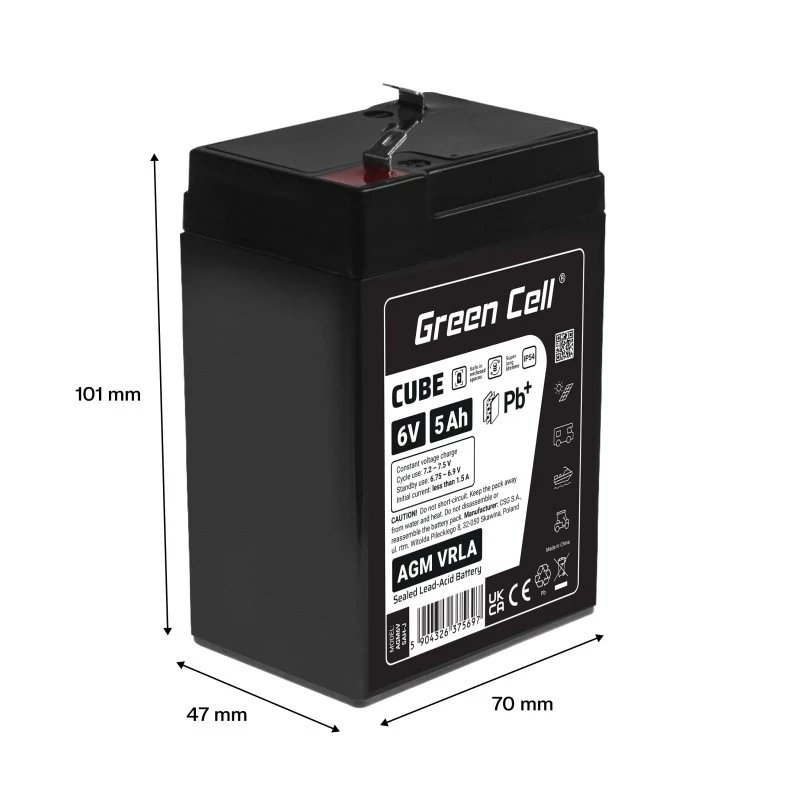 Batería para SAI de plomo-ácido sellada Green Cell AGM6V5AH-J 6 V 5 Ah