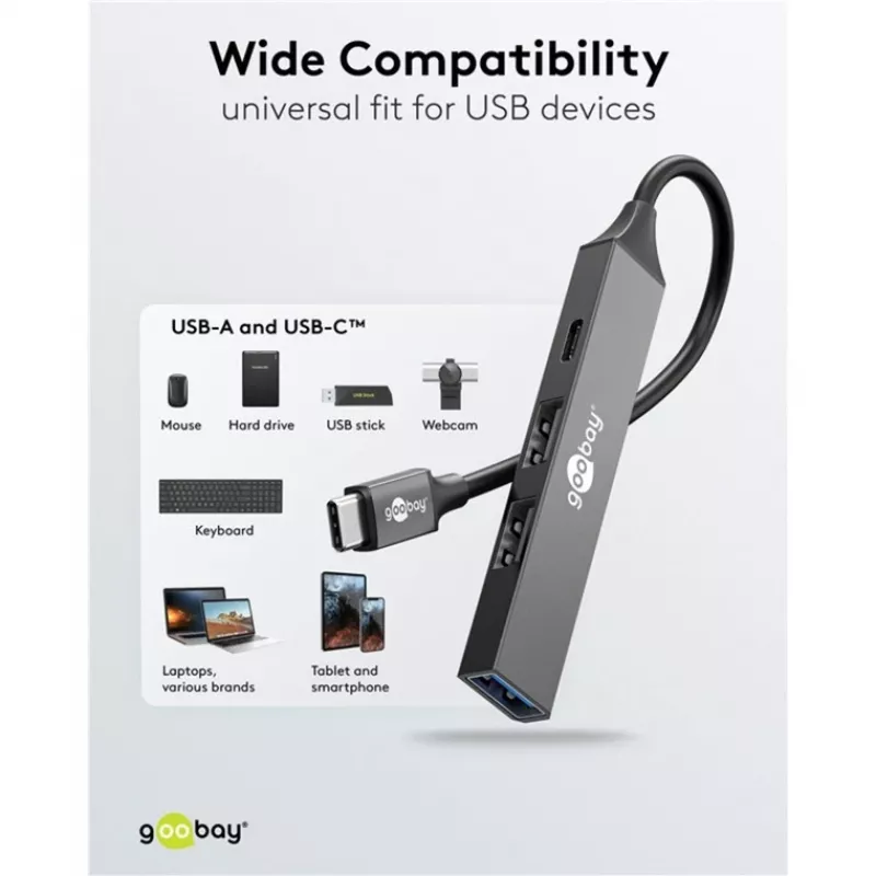 Hub USB Goobay Slim de 4 puertos, USB-C™ a USB-C™/USB-A, USB 3.2 (74459)