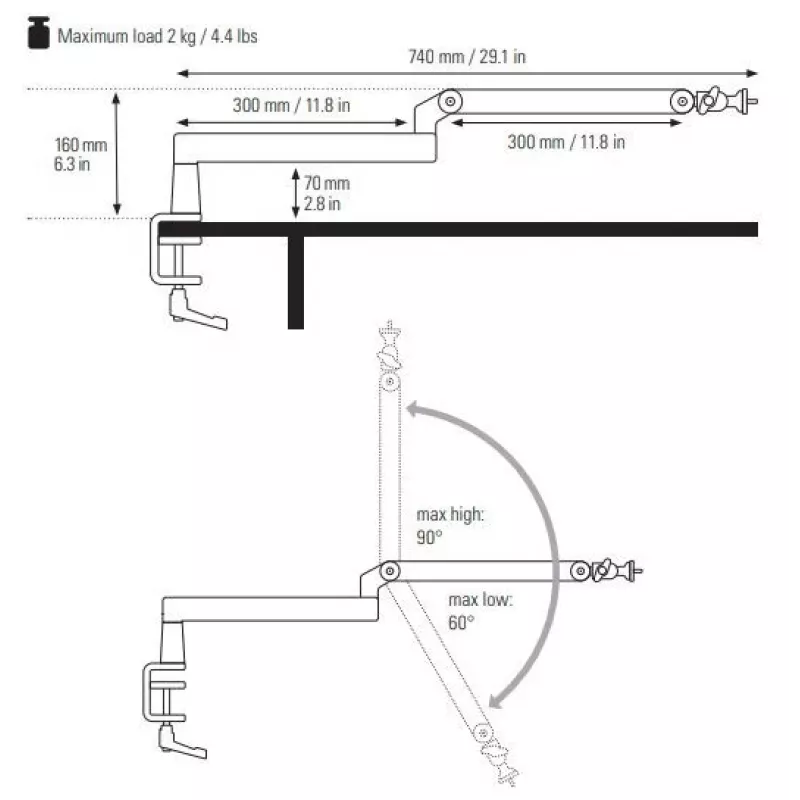 Brazo de micrófono Elgato Wave Mic Arm Low Profile — brazo articulado ajustable de perfil bajo para estudio y streaming