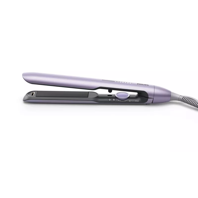 Plancha de pelo Philips BHS742/00 (serie 7000) — placas de cerámica, 12 niveles de calor, 120–240 V, cable de 2 m, lila