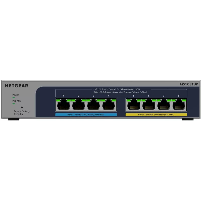 NETGEAR MS108TUP Unmanaged L2 2.5G Ethernet (100/1000/2500) Power over Ethernet (PoE) Gris
