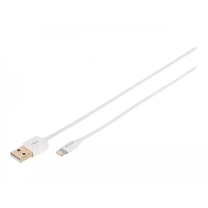 DIGITUS - Cable Lightning - Lightning (M) a USB (M) - 1,0 m - doble aislamiento - Blanco - moldeado - para Apple iPad/iPhone/iPod (Lightning) (DB-600106-010-W)