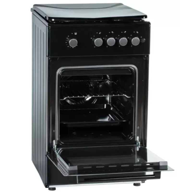 Cocina de gas MPM MPM-56-KGF-21/B — 4 fuegos acero inoxidable, horno 54 l, control por mandos
